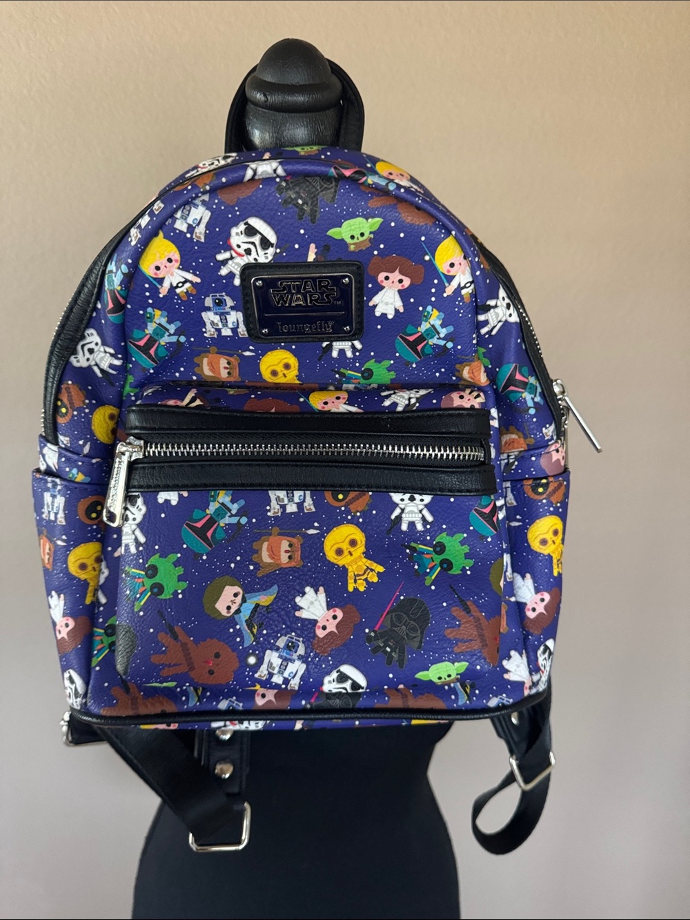 Loungefly Purple Star Wars Chibi Mini Backpack with Multicolor Character Print